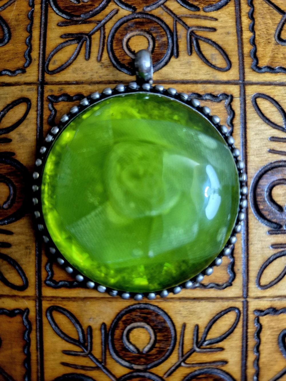 Green Glass Pendant Necklace - Sterling Silver